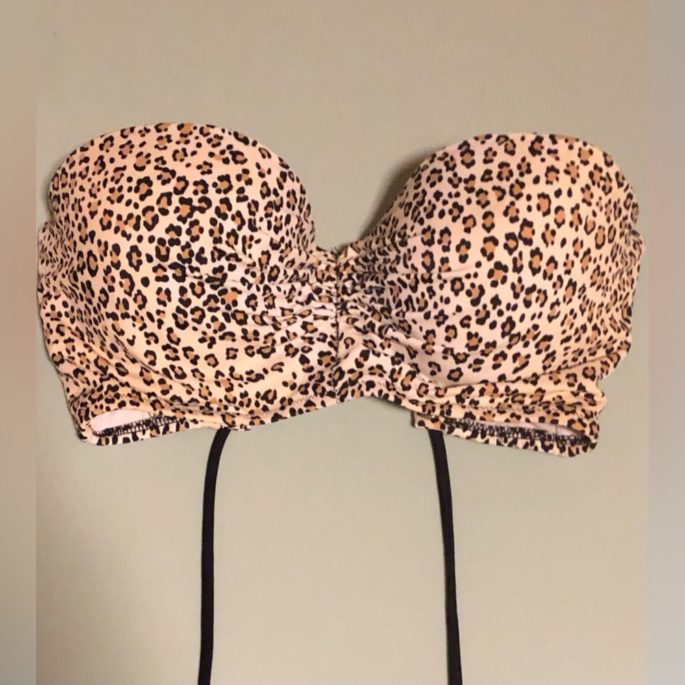 Victoria secret strapless padded push up Leopard Print Strapless Bikini Top 34D